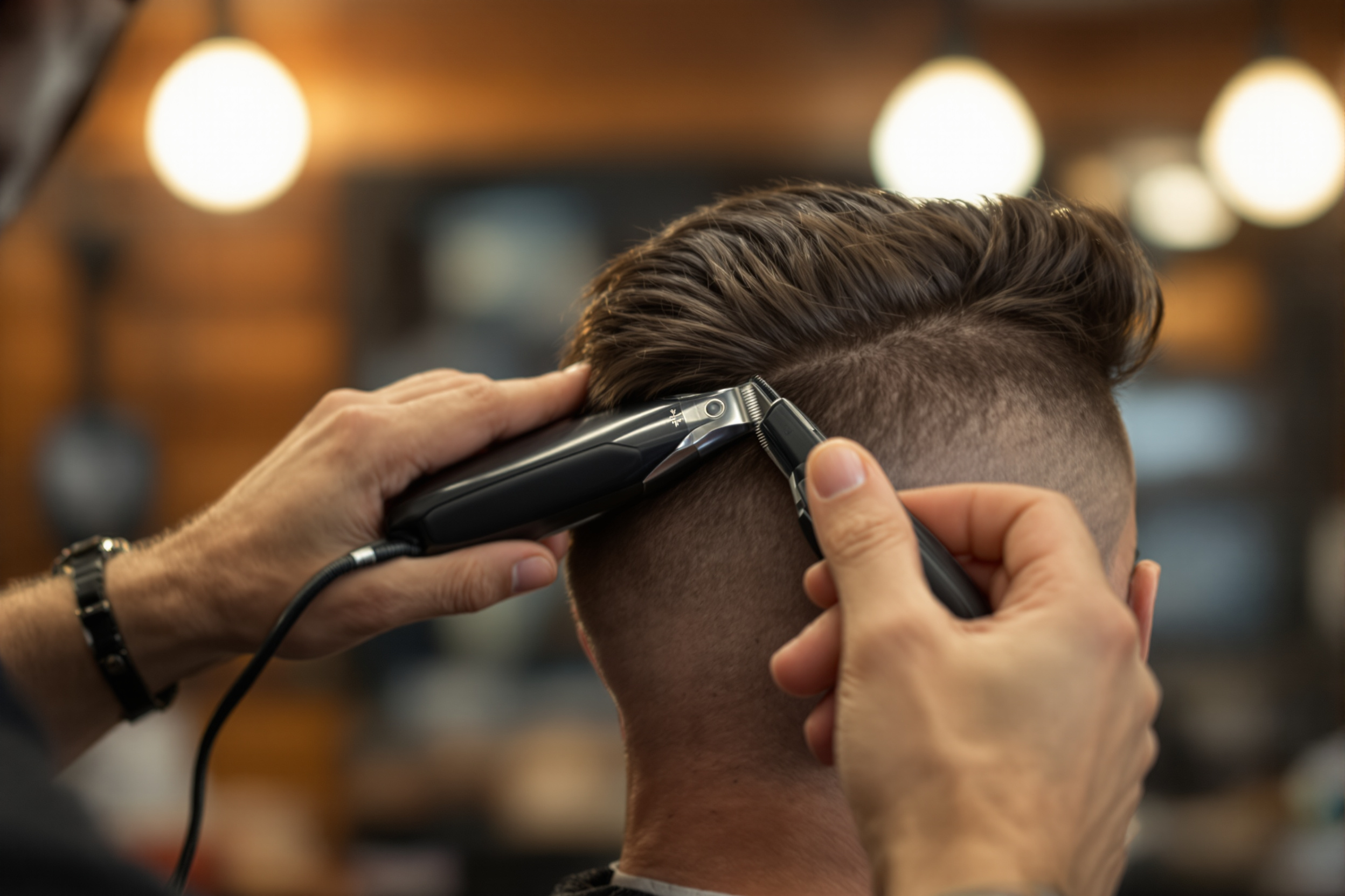 Barber performing a mid-fade haircut at San Ramon Barbershop