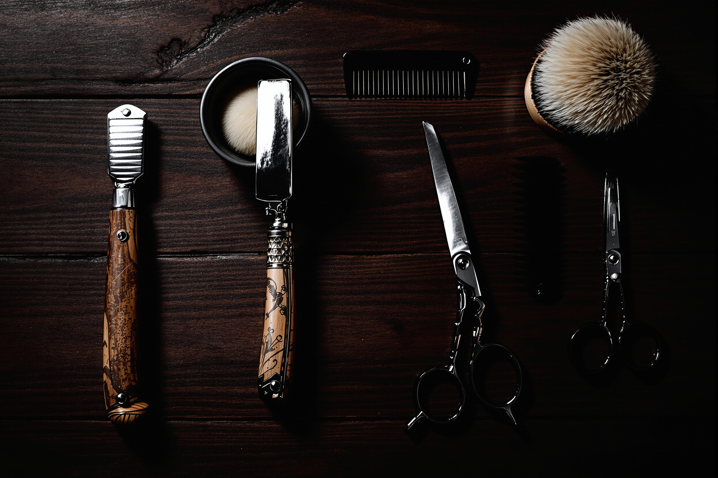 Barbering tools laid out for service