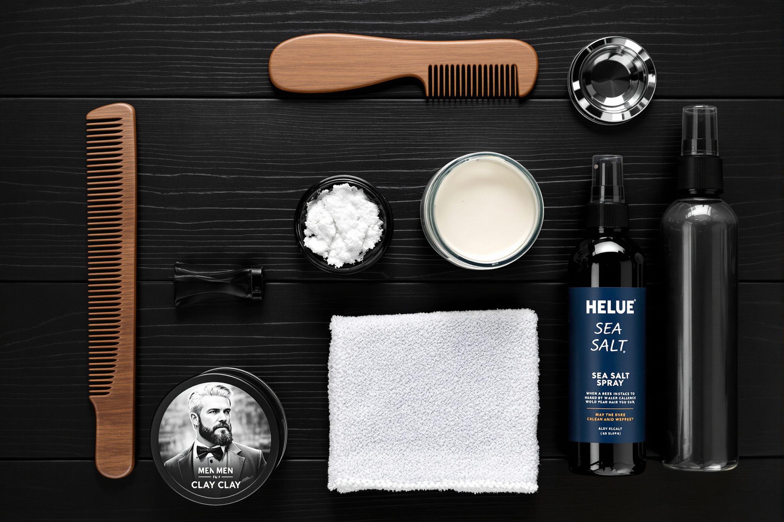 Men's hair styling products laid out