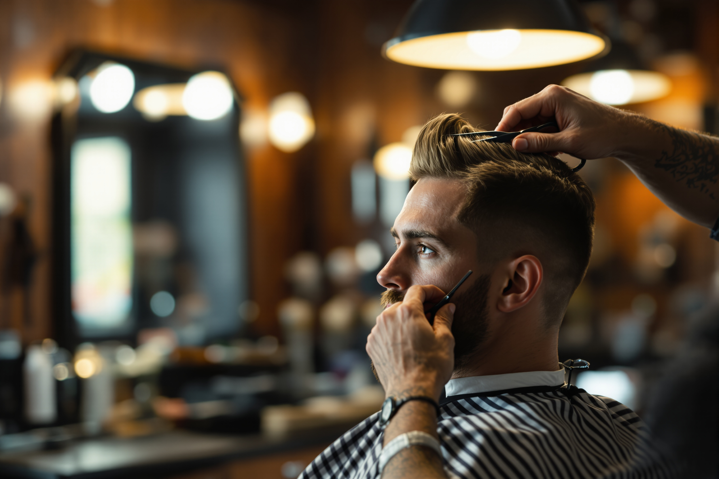 Barber giving a classic men's haircut at San Ramon Barbershop