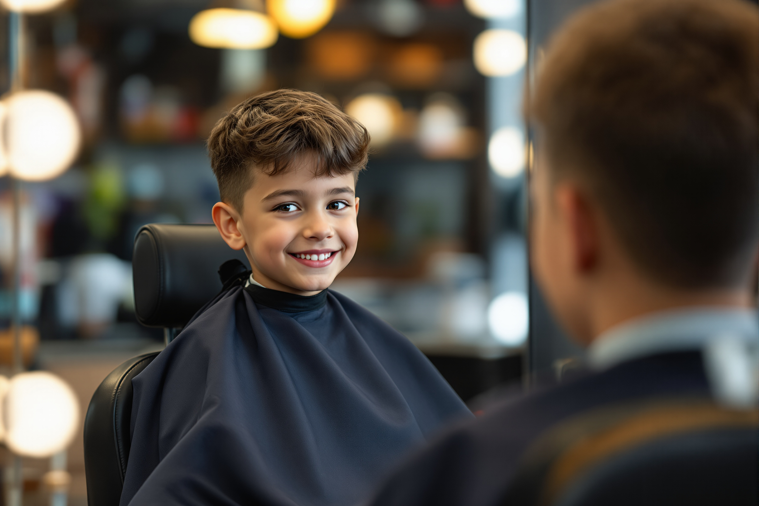 Young child enjoying a haircut at San Ramon Barbershop
